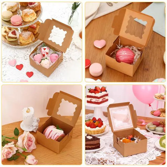 Alt view image 6 of 7 - 24pcs Small Cookie Boxes with Window, 4x4x2.5In Brown Bakery Boxes | Kraft Treat Boxes, Fit Small Cookies and Pastries, Suitable for Party Favors and Gifts