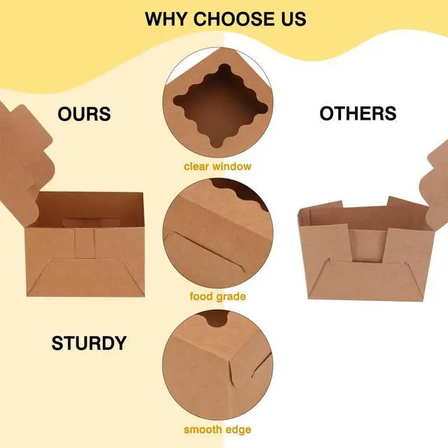 Alt view image 7 of 7 - 24pcs Small Cookie Boxes with Window, 4x4x2.5In Brown Bakery Boxes | Kraft Treat Boxes, Fit Small Cookies and Pastries, Suitable for Party Favors and Gifts