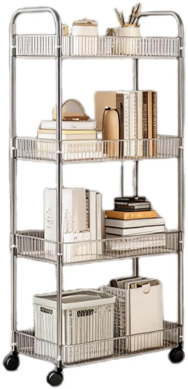 Main image of Clear 4-Tier Plastic Rolling Utility Cart with Wheels | Multi-Functional Storage Trolley, For Office, Living Room, Kitchen, Movable Storage Organizer