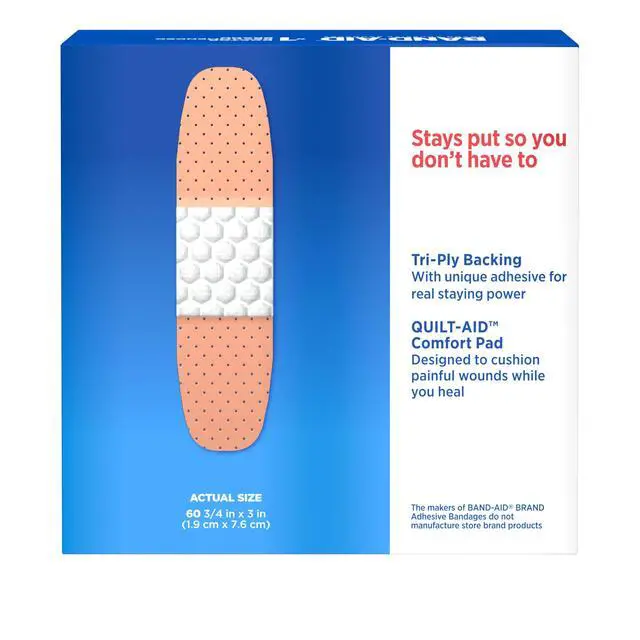 Alt view image 4 of 7 - Brand Tru-Stay Plastic Adhesive Bandages, All One Size, 60 Count | Dependable Protection, Sterile Wound Care for Minor Cuts, Scrapes & Burns, First Aid Kit Essential, Quilted Comfort Pad