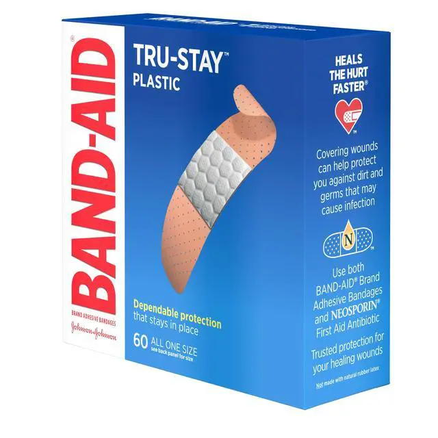 Alt view image 5 of 7 - Brand Tru-Stay Plastic Adhesive Bandages, All One Size, 60 Count | Dependable Protection, Sterile Wound Care for Minor Cuts, Scrapes & Burns, First Aid Kit Essential, Quilted Comfort Pad
