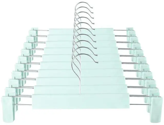 Main image of Clothes Pants Hangers, Space-Saving Skirt Holders with 360 ° Swivel Hooks, Adjustable Clips, Trouser Hangers, Clothes Coat Garment Jeans Hangers (10 Pack, Green)