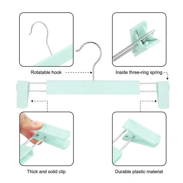 Alt view image 2 of 7 - Clothes Pants Hangers, Space-Saving Skirt Holders with 360 ° Swivel Hooks, Adjustable Clips, Trouser Hangers, Clothes Coat Garment Jeans Hangers (10 Pack, Green)