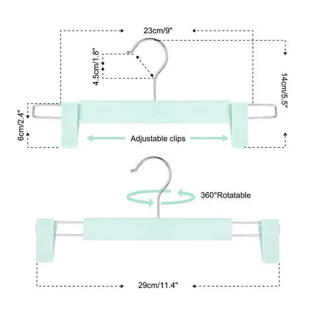 Alt view image 3 of 7 - Clothes Pants Hangers, Space-Saving Skirt Holders with 360 ° Swivel Hooks, Adjustable Clips, Trouser Hangers, Clothes Coat Garment Jeans Hangers (10 Pack, Green)