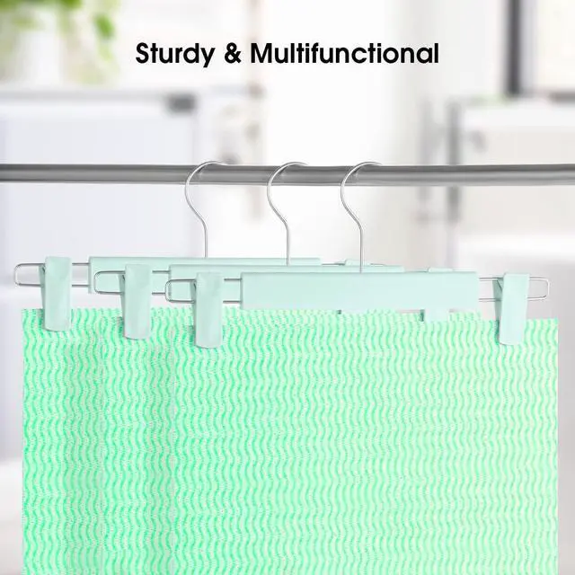 Alt view image 6 of 7 - Clothes Pants Hangers, Space-Saving Skirt Holders with 360 ° Swivel Hooks, Adjustable Clips, Trouser Hangers, Clothes Coat Garment Jeans Hangers (10 Pack, Green)