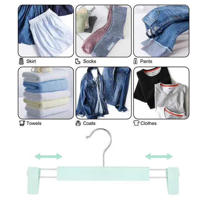 Alt view image 4 of 7 - Clothes Pants Hangers, Space-Saving Skirt Holders with 360 ° Swivel Hooks, Adjustable Clips, Trouser Hangers, Clothes Coat Garment Jeans Hangers (10 Pack, Green)