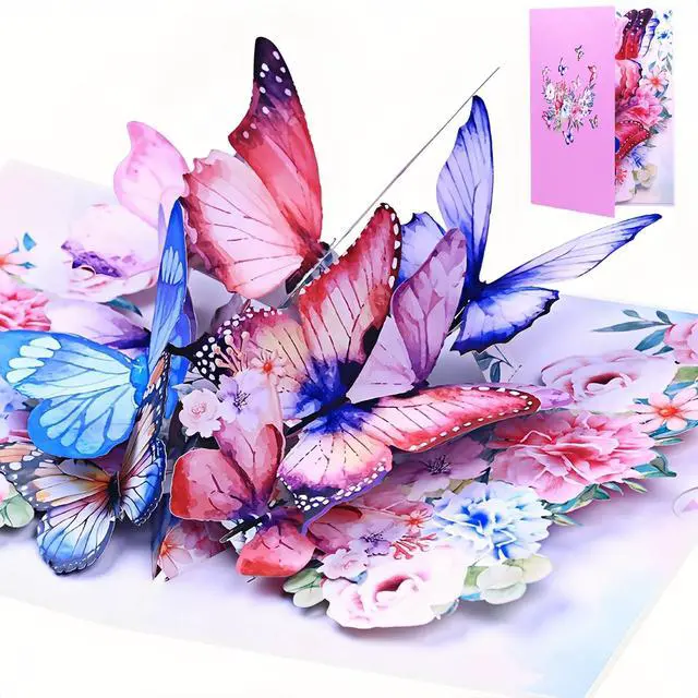 Alt view image 2 of 6 - Greeting Cards with Envelopes, Pop-up Style,Butterfly Card for Mother's Day Valentines Day birthday Thinking of You Card for Wife,Girlfriend (Cute Butterflies)