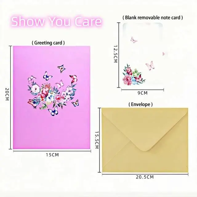 Alt view image 6 of 6 - Greeting Cards with Envelopes, Pop-up Style,Butterfly Card for Mother's Day Valentines Day birthday Thinking of You Card for Wife,Girlfriend (Cute Butterflies)