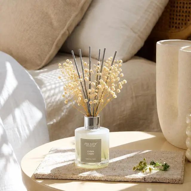 Alt view image 5 of 7 - Reed Diffuser Set,3.38 fl oz (100 ml) - Clean Linen Oil Diffusers with 8 Reed Sticks,Home Fragrance Reed Diffuser for Bathroom Shelf Decor