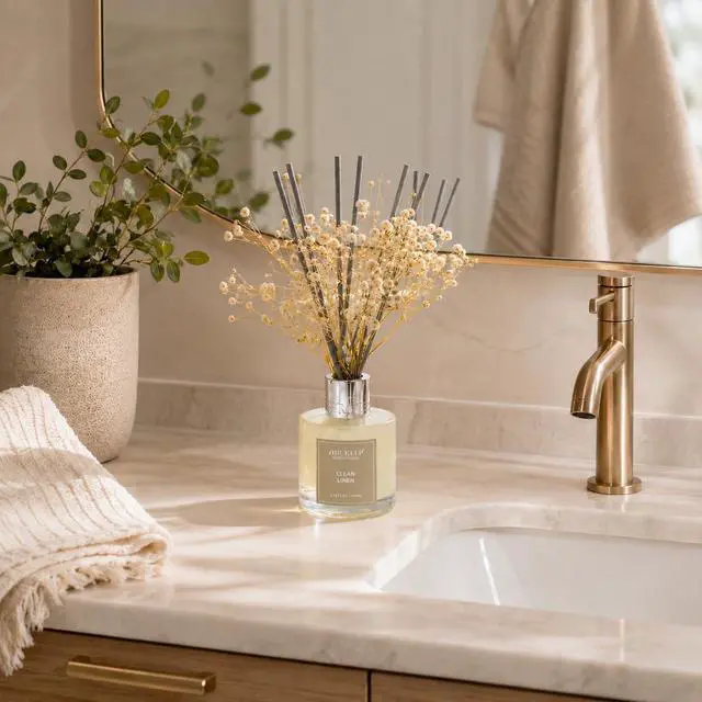 Alt view image 7 of 7 - Reed Diffuser Set,3.38 fl oz (100 ml) - Clean Linen Oil Diffusers with 8 Reed Sticks,Home Fragrance Reed Diffuser for Bathroom Shelf Decor