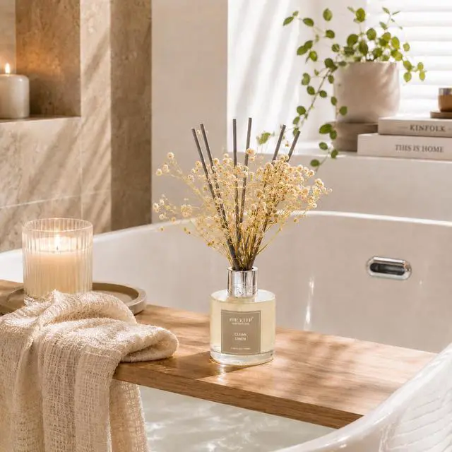 Alt view image 6 of 7 - Reed Diffuser Set,3.38 fl oz (100 ml) - Clean Linen Oil Diffusers with 8 Reed Sticks,Home Fragrance Reed Diffuser for Bathroom Shelf Decor