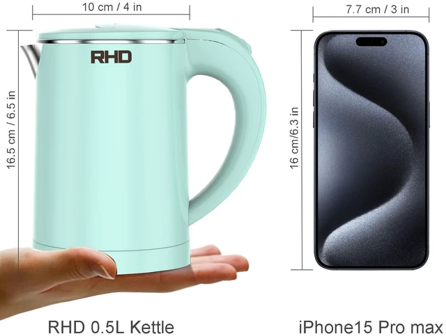 Alt view image 2 of 7 - 0.5L Small Portable Electric Kettle, 600W Stainless Steel Travel Kettle | Auto Shut-Off, Boil-Dry Protection, 304 BPA-Free Hot Water Boiler, Fast Boiling for Travel, Office, Dorm, Camping, Tea,Coffee