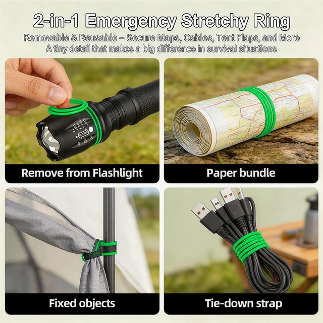 Alt view image 2 of 3 - 2000 Lumen Flashlight 2 Pack Super Bright Tactical LED Small | Heavy-Duty Aluminum with Glow-in-Dark Ring, 5 Modes & Zoomable, IPX6 Waterproof, Ideal for Camping Hiking Emergency, Home Use