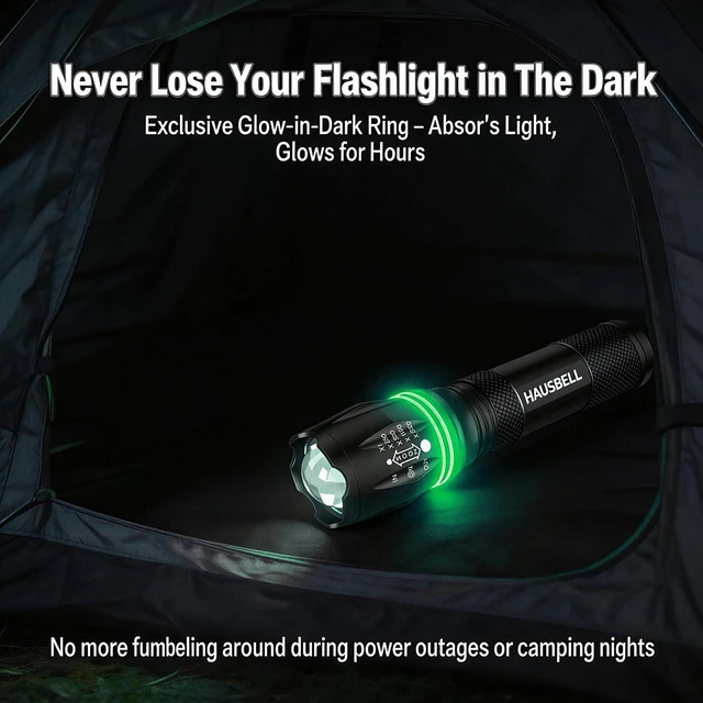 Main image of 2000 Lumen Flashlight 2 Pack Super Bright Tactical LED Small | Heavy-Duty Aluminum with Glow-in-Dark Ring, 5 Modes & Zoomable, IPX6 Waterproof, Ideal for Camping Hiking Emergency, Home Use