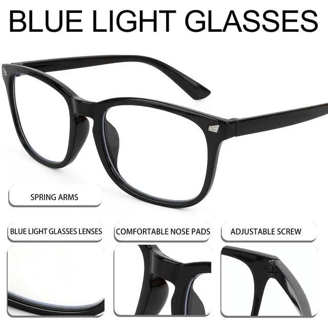 Alt view image 3 of 6 - Blue Light Glasses for Men and Women, 2 Pack Non-Prescription Computer Glasses for Screen Use, Lightweight Fashion Eyeglasses for Office, Reading and Gaming, Black & Clear