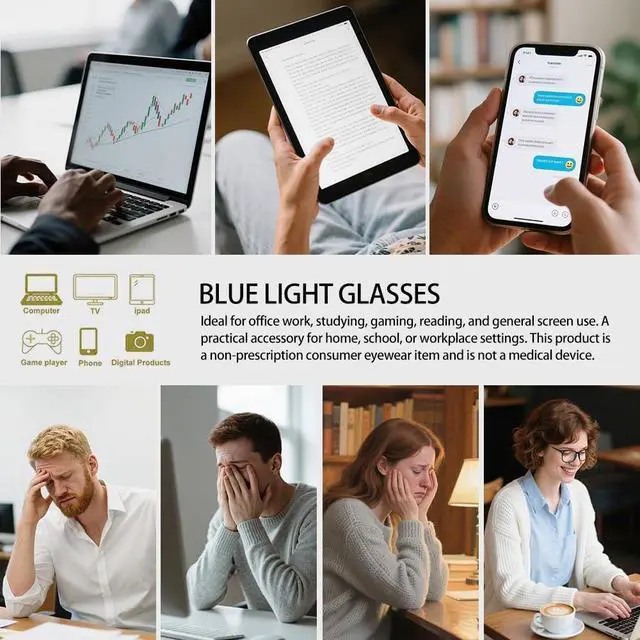 Alt view image 6 of 6 - Blue Light Glasses for Men and Women, 2 Pack Non-Prescription Computer Glasses for Screen Use, Lightweight Fashion Eyeglasses for Office, Reading and Gaming, Black & Clear
