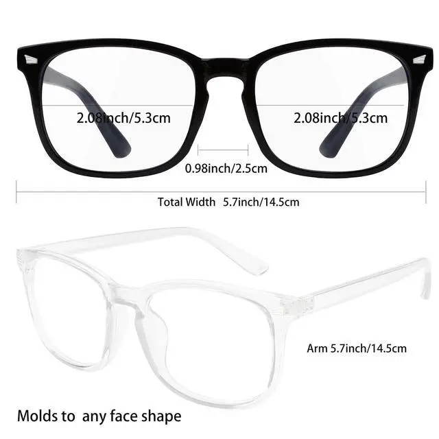 Alt view image 4 of 6 - Blue Light Glasses for Men and Women, 2 Pack Non-Prescription Computer Glasses for Screen Use, Lightweight Fashion Eyeglasses for Office, Reading and Gaming, Black & Clear