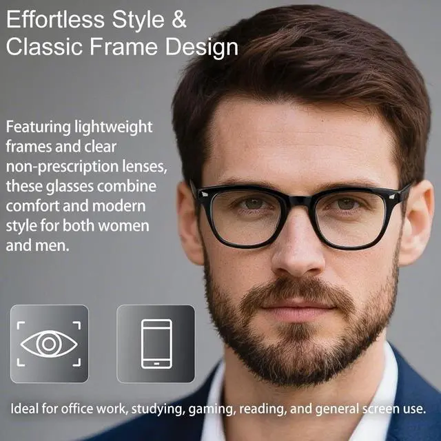 Alt view image 5 of 6 - Blue Light Glasses for Men and Women, 2 Pack Non-Prescription Computer Glasses for Screen Use, Lightweight Fashion Eyeglasses for Office, Reading and Gaming, Black & Clear