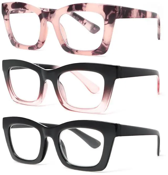 Main image of 3 Pack Reading Glasses for Women Blue Light Blocking Computer Fashion Readers with Spring Hinge and Glasses pouch Black/Pink/Tortoise +1.5