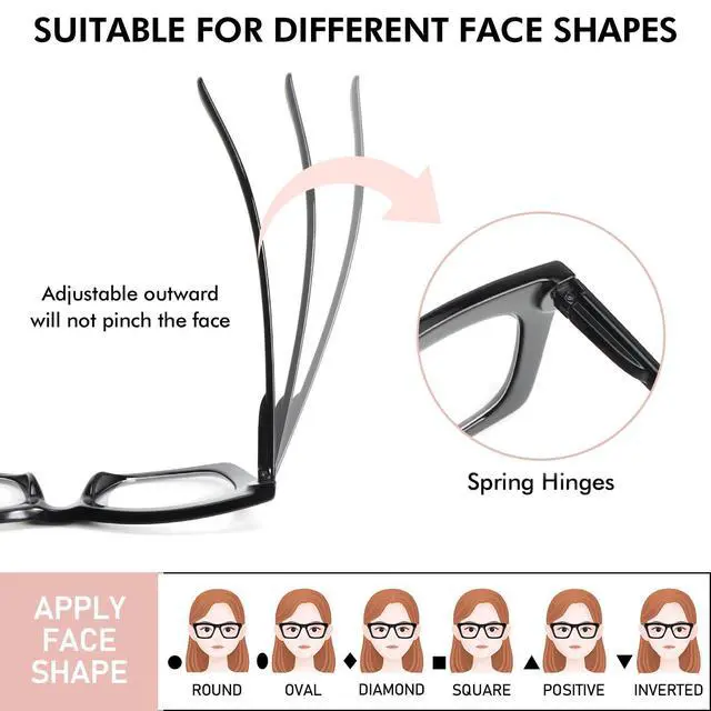 Alt view image 4 of 6 - 3 Pack Reading Glasses for Women Blue Light Blocking Computer Fashion Readers with Spring Hinge and Glasses pouch Black/Pink/Tortoise +1.5