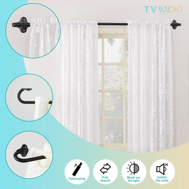 Alt view image 2 of 7 - Wrap Around Curtain Rods,Black Curtain Rods 28 to 48 Inch,5/8 Inch Adjustable Blackout Curtain Rod Set,Room Darkening Single Window Rod,Metal Thicken Hidden Curved Drapery Rod 28-48",Matte Black