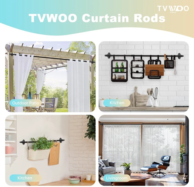 Alt view image 5 of 7 - Wrap Around Curtain Rods,Black Curtain Rods 28 to 48 Inch,5/8 Inch Adjustable Blackout Curtain Rod Set,Room Darkening Single Window Rod,Metal Thicken Hidden Curved Drapery Rod 28-48",Matte Black