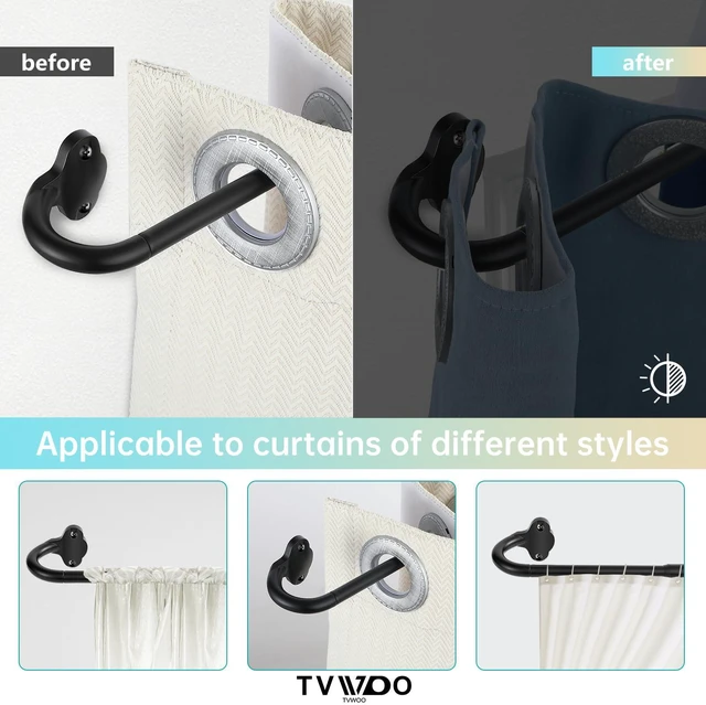Alt view image 3 of 7 - Wrap Around Curtain Rods,Black Curtain Rods 28 to 48 Inch,5/8 Inch Adjustable Blackout Curtain Rod Set,Room Darkening Single Window Rod,Metal Thicken Hidden Curved Drapery Rod 28-48",Matte Black