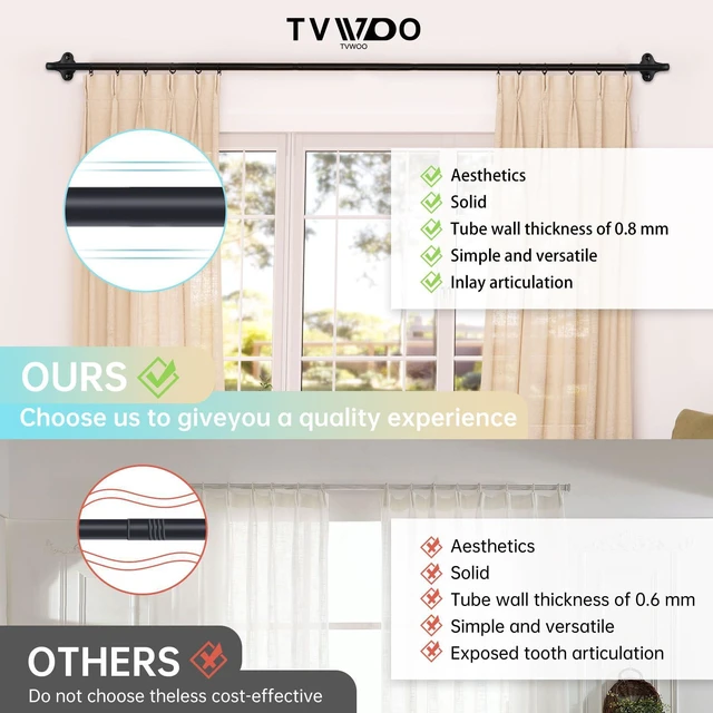 Alt view image 6 of 7 - Wrap Around Curtain Rods,Black Curtain Rods 28 to 48 Inch,5/8 Inch Adjustable Blackout Curtain Rod Set,Room Darkening Single Window Rod,Metal Thicken Hidden Curved Drapery Rod 28-48",Matte Black