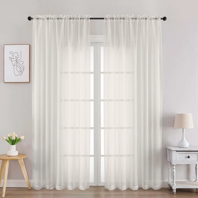 Main image of Ivory Sheer Curtains 84 Inches Long for Living Room, 2 Panels | Light Filtering, Voile Drapes, Rod Pocket, Window Treatment, Solid Color, Sheer Curtain Panels, Bedroom, Each 42"Wx84"L