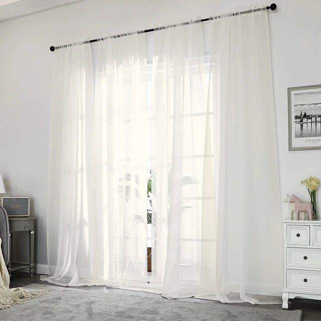 Alt view image 2 of 7 - Ivory Sheer Curtains 84 Inches Long for Living Room, 2 Panels | Light Filtering, Voile Drapes, Rod Pocket, Window Treatment, Solid Color, Sheer Curtain Panels, Bedroom, Each 42"Wx84"L