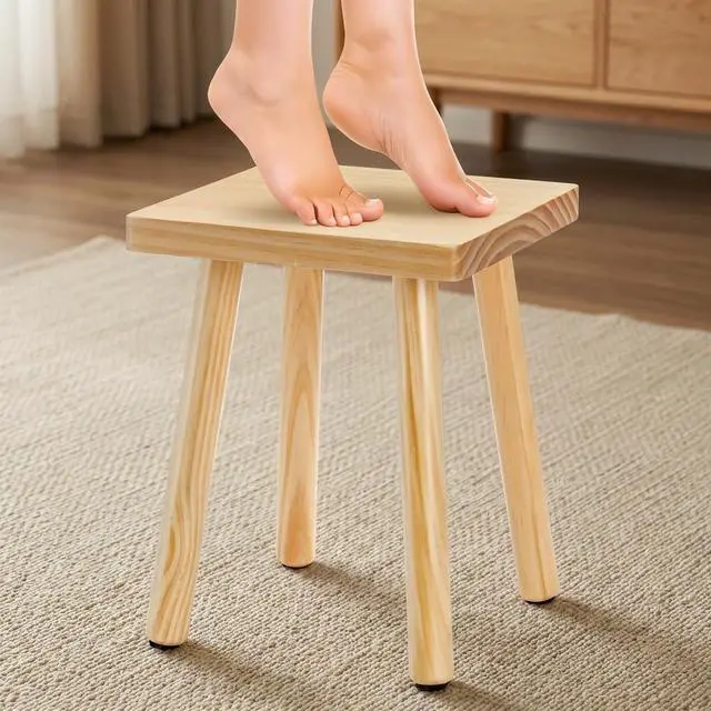 Main image of 9.5 Inch Wooden Step Stool, Solid Square Sitting Stools for Adults Kids, Multi-Purpose Short Chair Perfect Matched Sensory Table, 4-Legged Small Foot Rest Stool for Playroom, Kitchen, Bedroom
