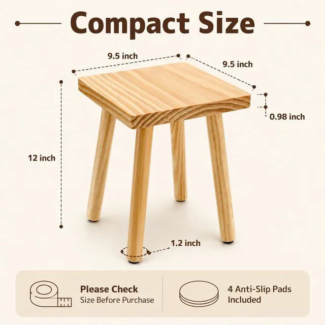 Alt view image 2 of 7 - 9.5 Inch Wooden Step Stool, Solid Square Sitting Stools for Adults Kids, Multi-Purpose Short Chair Perfect Matched Sensory Table, 4-Legged Small Foot Rest Stool for Playroom, Kitchen, Bedroom