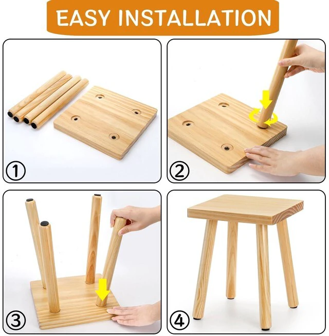 Alt view image 5 of 7 - 9.5 Inch Wooden Step Stool, Solid Square Sitting Stools for Adults Kids, Multi-Purpose Short Chair Perfect Matched Sensory Table, 4-Legged Small Foot Rest Stool for Playroom, Kitchen, Bedroom