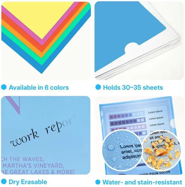 Alt view image 4 of 7 - 12 Pcs Plastic Folders, 8.5x11 inch, 6 Assorted Colors | Acid-Free, Poly Transparent Project Sleeves, Ideal for Office, School and Home