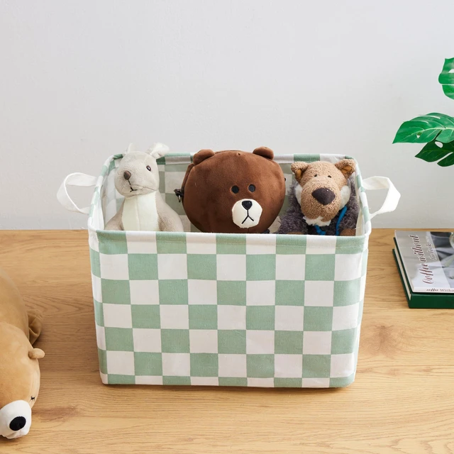 Alt view image 5 of 7 - Sage Green Checkered Canvas Basket, Rectangular Organizing Decorative Storage Basket for Kids, Dog Toy, Cute Aesthetic Checkered Room Decor for Home, Kitchen, Bedroom, Classroom, Shelves