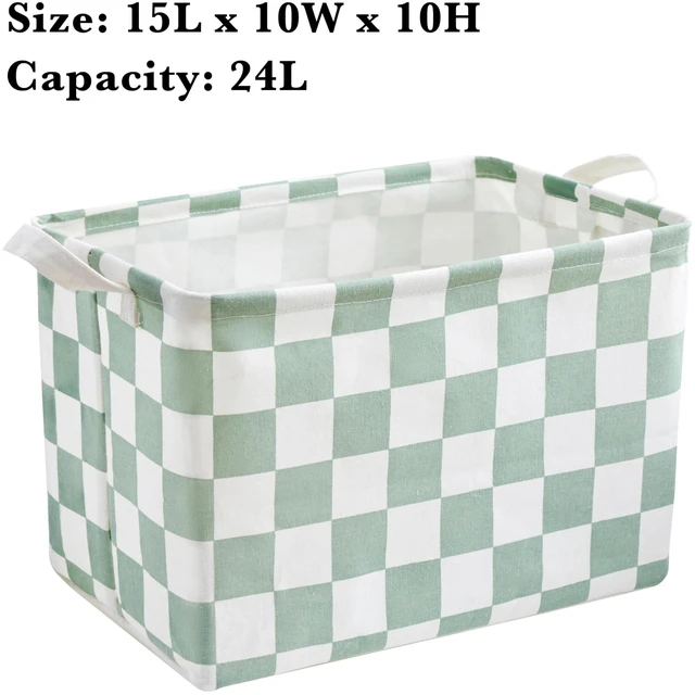 Alt view image 7 of 7 - Sage Green Checkered Canvas Basket, Rectangular Organizing Decorative Storage Basket for Kids, Dog Toy, Cute Aesthetic Checkered Room Decor for Home, Kitchen, Bedroom, Classroom, Shelves