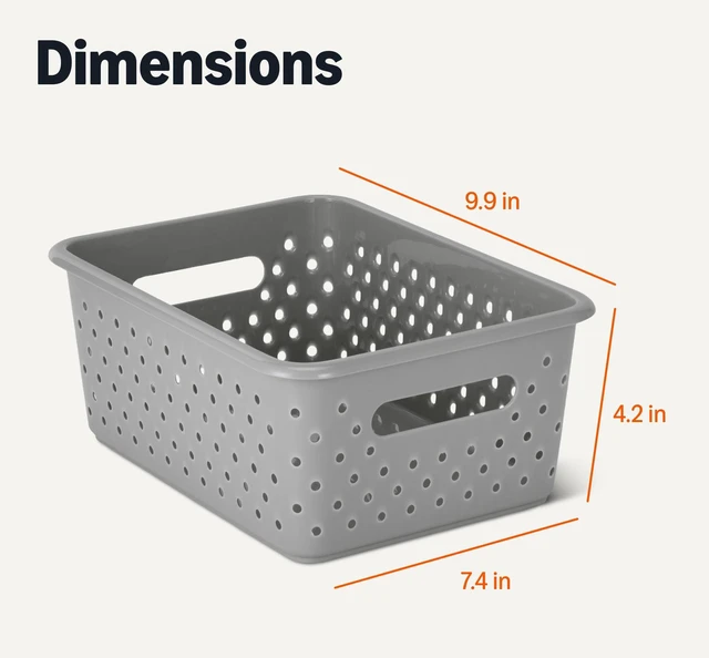 Alt view image 5 of 5 - \ Decorative BPA-Free Plastic Storage Baskets, 9.9 x 7.4 x 4.16 inches, Grey, 6-Pack