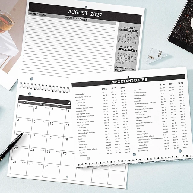 Alt view image 2 of 7 - Calendar 2026-2027 - Wall Calendar 2026-2027, 8.5" x 11", 18 Month from Jul. 2026 to Dec. 2027, 3-Hole Punched Binder Calendar with Memo Pages, Twin-Wire Binding, Holidays, For Desk or Wall, Black