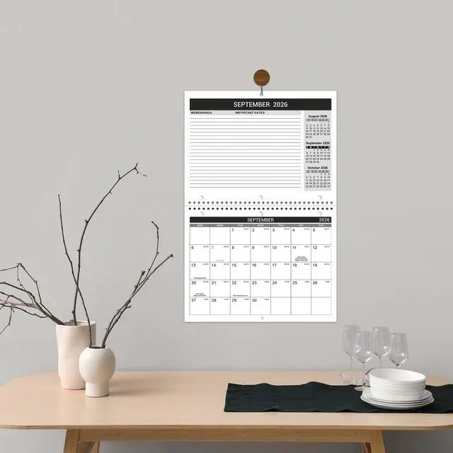 Alt view image 3 of 7 - Calendar 2026-2027 - Wall Calendar 2026-2027, 8.5" x 11", 18 Month from Jul. 2026 to Dec. 2027, 3-Hole Punched Binder Calendar with Memo Pages, Twin-Wire Binding, Holidays, For Desk or Wall, Black
