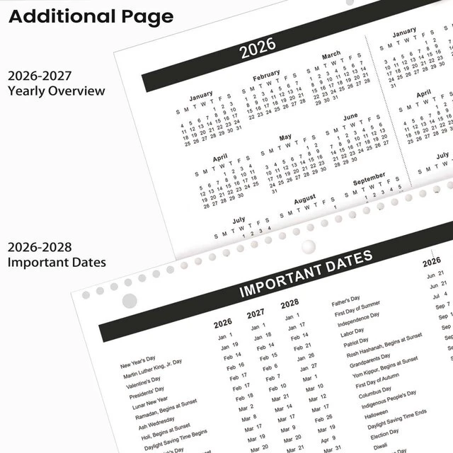 Alt view image 5 of 7 - Calendar 2026-2027 - Wall Calendar 2026-2027, 8.5" x 11", 18 Month from Jul. 2026 to Dec. 2027, 3-Hole Punched Binder Calendar with Memo Pages, Twin-Wire Binding, Holidays, For Desk or Wall, Black