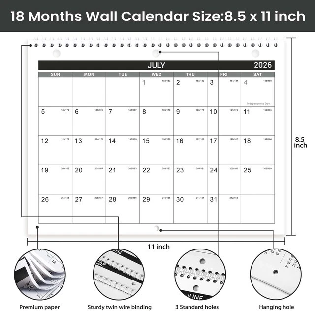 Alt view image 6 of 7 - Calendar 2026-2027 - Wall Calendar 2026-2027, 8.5" x 11", 18 Month from Jul. 2026 to Dec. 2027, 3-Hole Punched Binder Calendar with Memo Pages, Twin-Wire Binding, Holidays, For Desk or Wall, Black