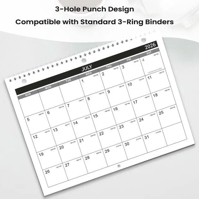 Alt view image 7 of 7 - Calendar 2026-2027 - Wall Calendar 2026-2027, 8.5" x 11", 18 Month from Jul. 2026 to Dec. 2027, 3-Hole Punched Binder Calendar with Memo Pages, Twin-Wire Binding, Holidays, For Desk or Wall, Black
