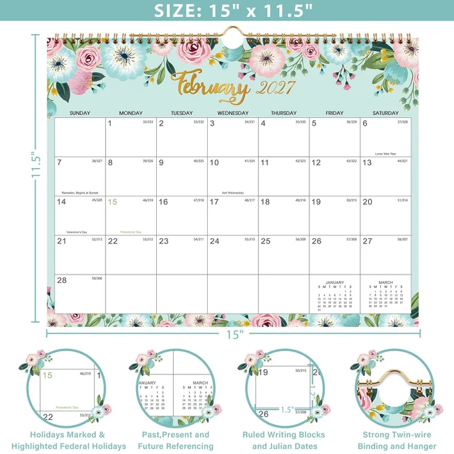 Alt view image 3 of 6 - Calendar 2026-2027 - 26-27 Calendar, JUL 2026 - Dec 2027, 15" x 11.5" | Monthly Calendar, Wall Calendar 2026-2027 with Spiral Bound, Julian Dates, Thick Paper Perfect for Home Office Organizing