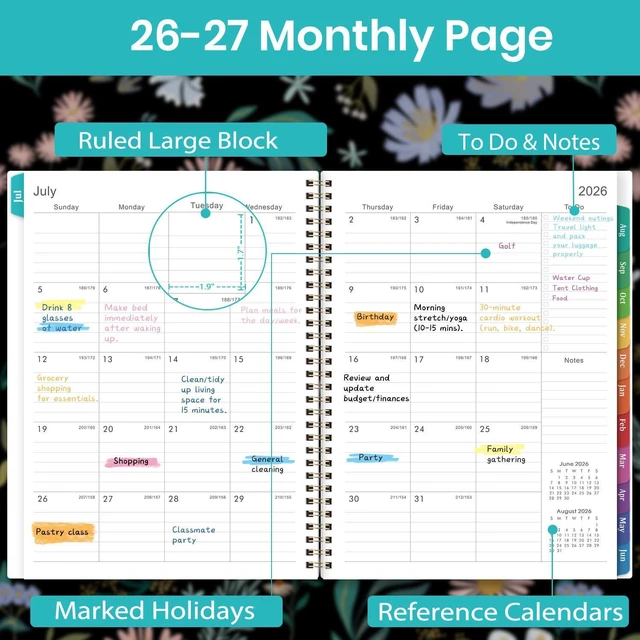 Alt view image 4 of 7 - Planner 2026-2027, 9" x 11", JULY 2026 - JUNE 2027, Calendar Planner | 2026-2027 Planner Weekly and Monthly, Academic Planner, Monthly Calendar with Colorful Tabs, Spiral Binding, Pocket - Black