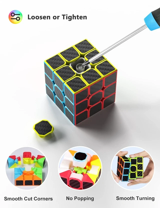 Alt view image 2 of 7 - Speed Cube Set, 2x2x2 3x3x3 Pyramid Magic Cube Set, Puzzle Cube Toys Birthday Party Christmas Stocking Stuffers Gift for Kids Teens Adults(Carbon Fiber Sticker)