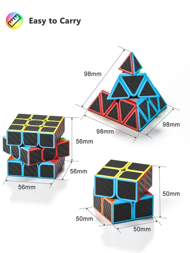Alt view image 4 of 7 - Speed Cube Set, 2x2x2 3x3x3 Pyramid Magic Cube Set, Puzzle Cube Toys Birthday Party Christmas Stocking Stuffers Gift for Kids Teens Adults(Carbon Fiber Sticker)