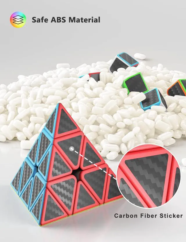 Alt view image 3 of 7 - Speed Cube Set, 2x2x2 3x3x3 Pyramid Magic Cube Set, Puzzle Cube Toys Birthday Party Christmas Stocking Stuffers Gift for Kids Teens Adults(Carbon Fiber Sticker)