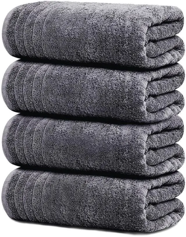Main image of 4 Piece Extra Large Bath Towels 30 x 60 Inches, Dark Grey | 100% Cotton, Larger & Lighter Weight, Quicker to Dry, Super Soft and Absorbent, Perfect for Bathroom