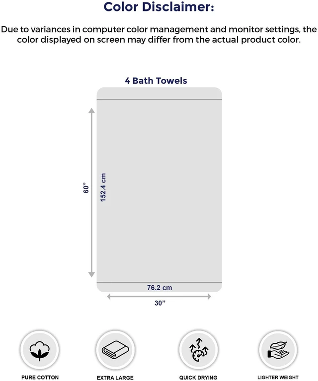 Alt view image 7 of 7 - 4 Piece Extra Large Bath Towels 30 x 60 Inches, Dark Grey | 100% Cotton, Larger & Lighter Weight, Quicker to Dry, Super Soft and Absorbent, Perfect for Bathroom