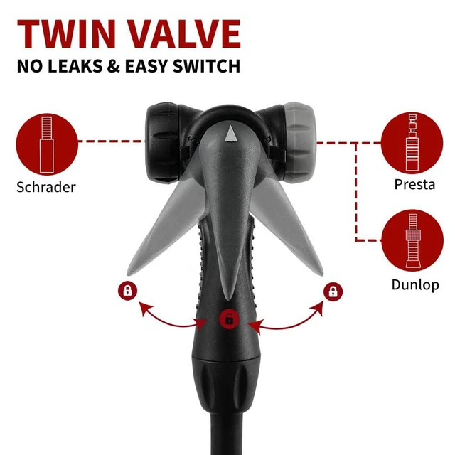 Alt view image 6 of 7 - Bike Pump out of durable Steel - Bicycle pump 160 PSI high Pressure, Bike Tire Pump 17/24 inch Smart Valve Head, Schrader bike pump with gauge, Automatically Reversible Presta & Schrader, ball pump
